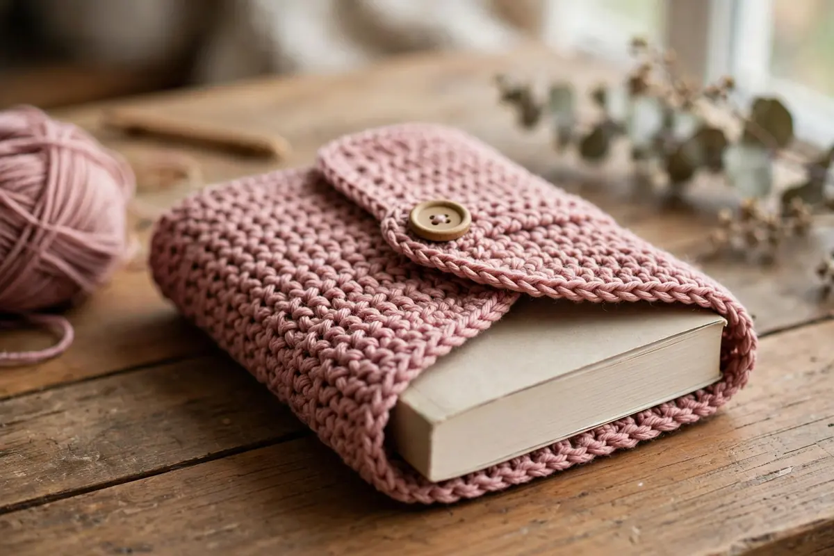 Single skein beginner crochet book sleeve pattern