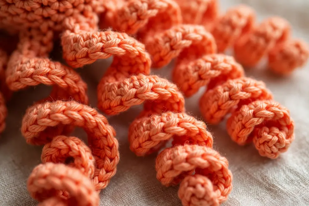 Close-up of no-sew crochet octopus tentacles